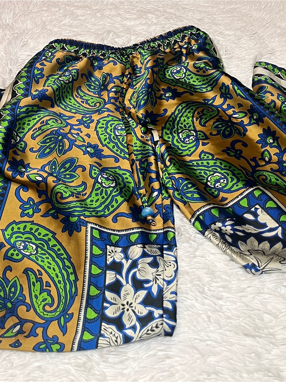 Zara Gold, Green & Blue Paisley-Print Elastic Waist Pants - Picture 4 of 7